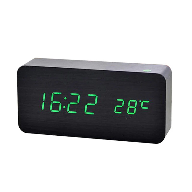 Wooden Digital Alarm Clock, LED Alarm Clock with Temperature beunik