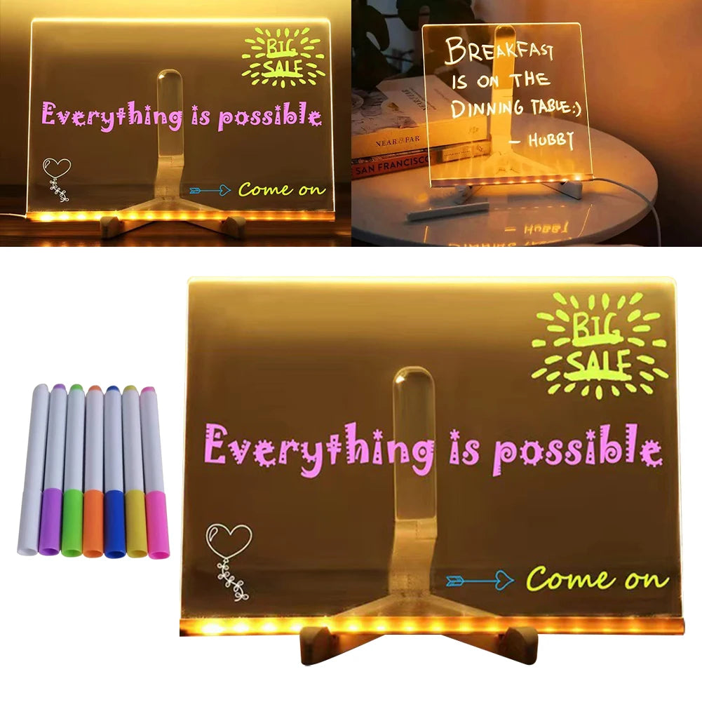 LED Messages Drawing Board With 7 Colorful Pens for Kids, Children and Reminders beunik