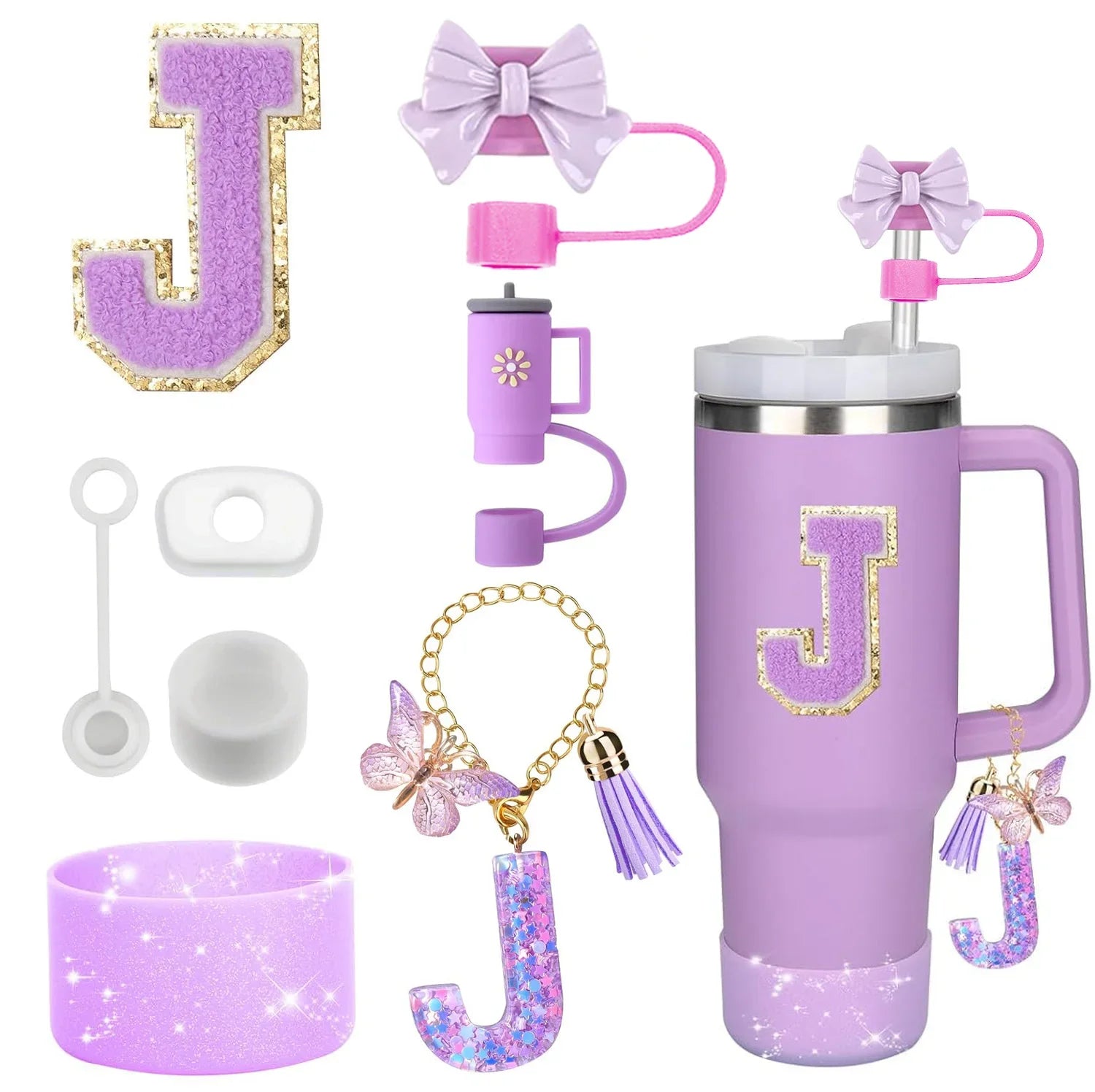 Purple Accessories Set for Stanley Cup 30oz 40oz tumbler Silicone Straw (8PCS) beunik