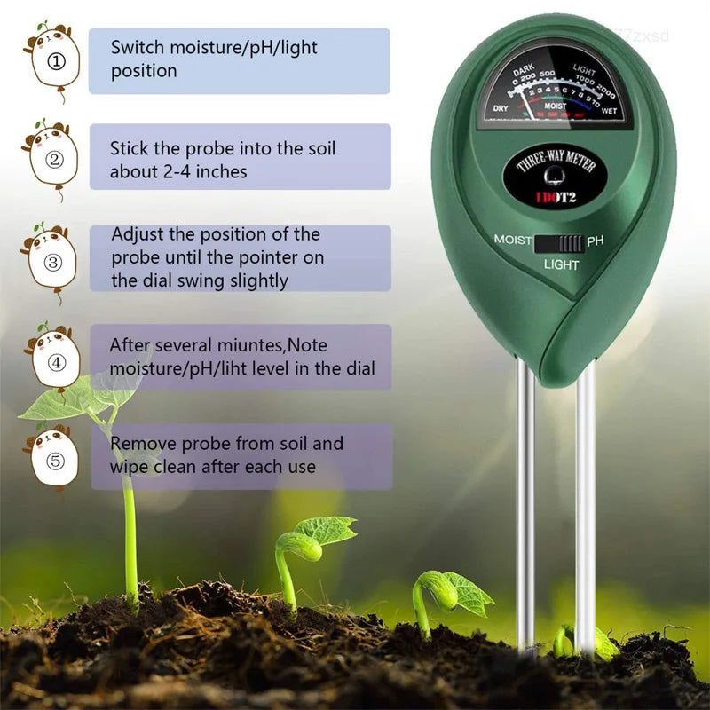 3 in 1 Soil PH Meter Sunlight PH Tester Garden Flowers Soil Moisture Sensor beunik