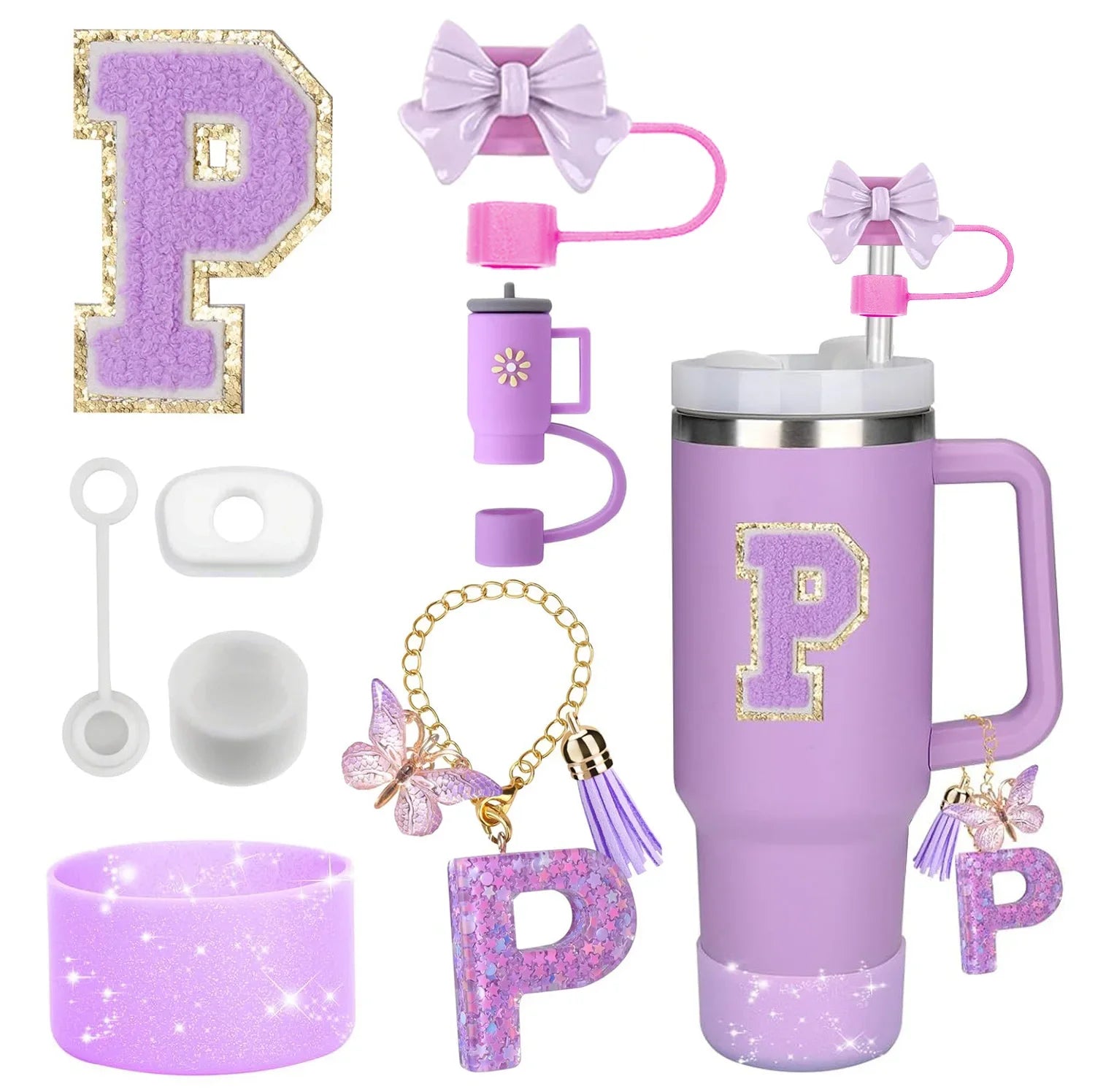 Purple Accessories Set for Stanley Cup 30oz 40oz tumbler Silicone Straw (8PCS)