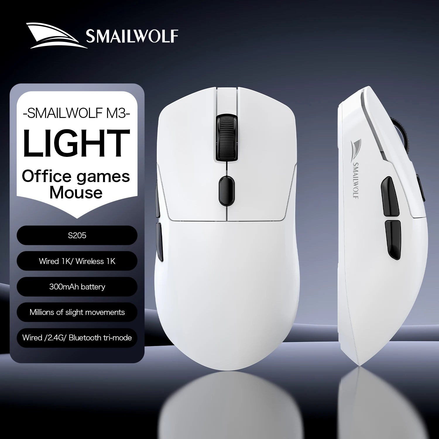 SMAILWOLF M3 PRO Wireless Bluetooth three-mode mouse E-sports gaming PAW3311 beunik