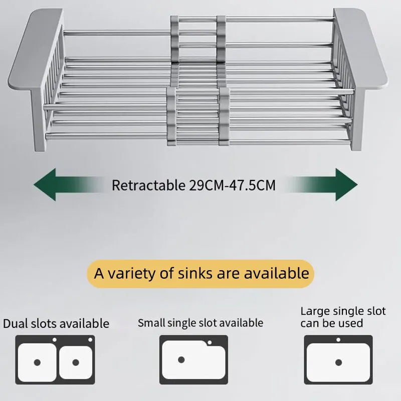 Kitchen Sink Drain Rack Basket Folding Stainless Steel beunik