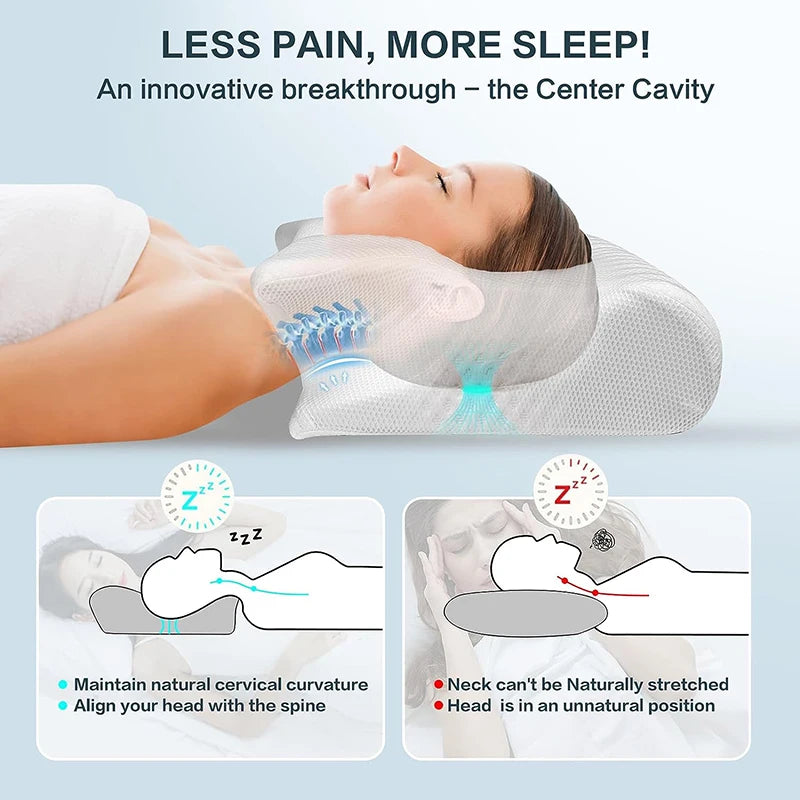 Memory Foam Cervical Pillow, 2 in 1 Ergonomic Contour Orthopedic Pillow for Neck Pain & Contoured Support beunik