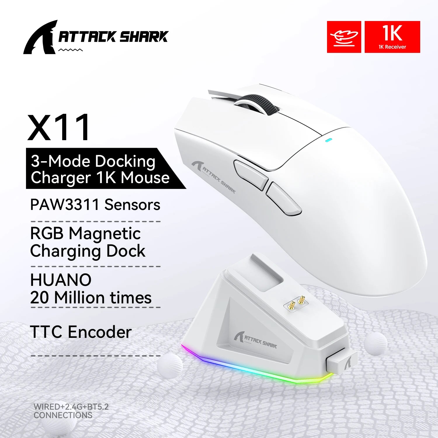 Attack Shark X11 X11SE Wireless Gaming Mouse 3-Mode (PAW3311, 22000DPI, 400IPS) beunik