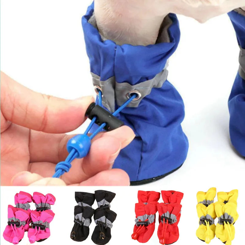 Waterproof Pet Dog Shoes Anti-slip Rain Boots Footwear for Small Cats Dogs Puppy 4 Piece Set beunik