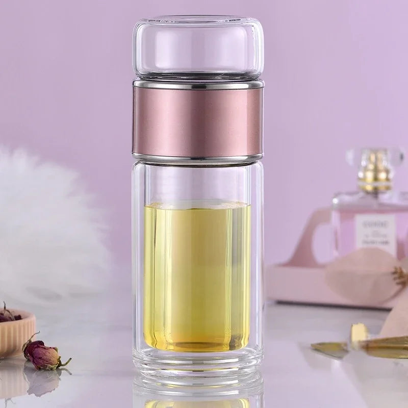 Tea Water Bottle Glass Double Layer Infuser Tumbler beunik