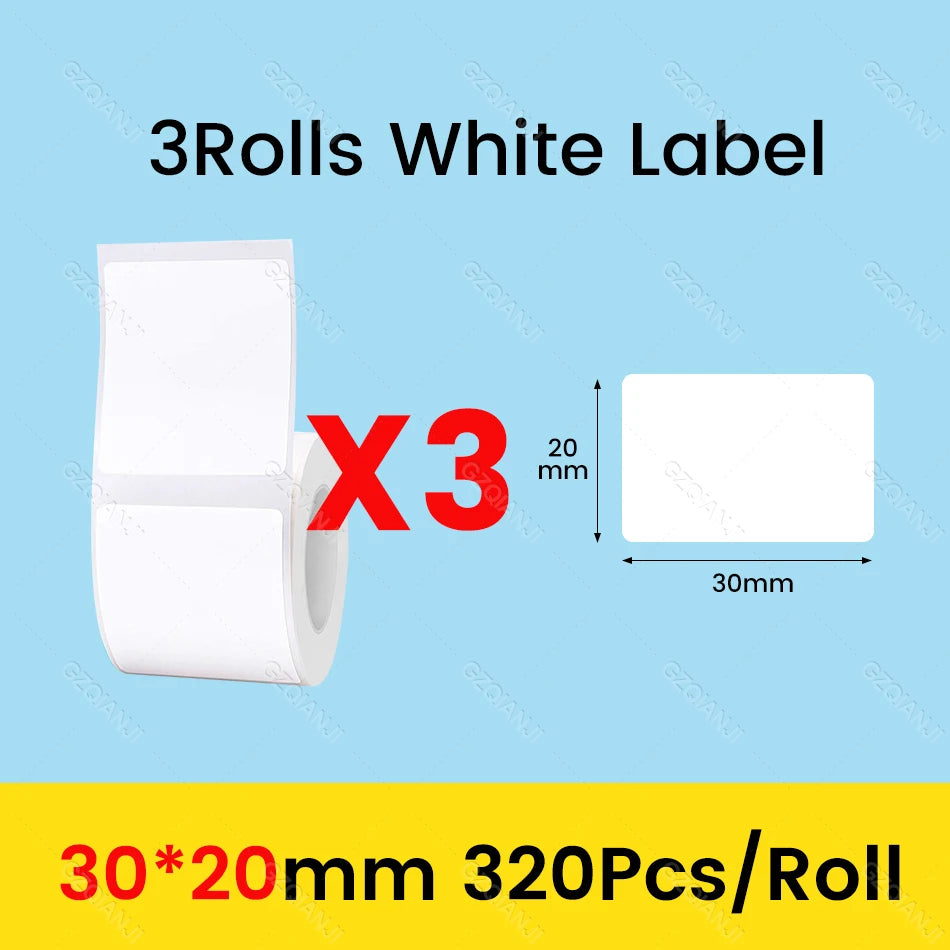 NiiMbot Label Rolls – Waterproof, Anti‑Oil, Tear‑Resistant White Stickers (3/5/10 Pack)