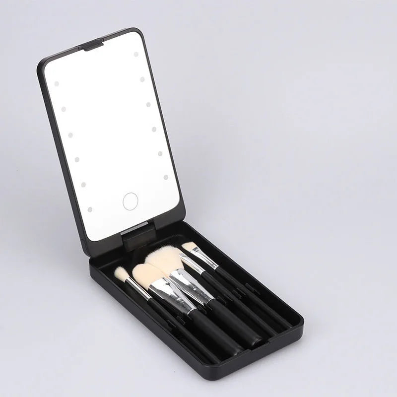 Makeup Mirror Set with Lid Dustproof Organizer Lighted Makeup Brush Set beunik