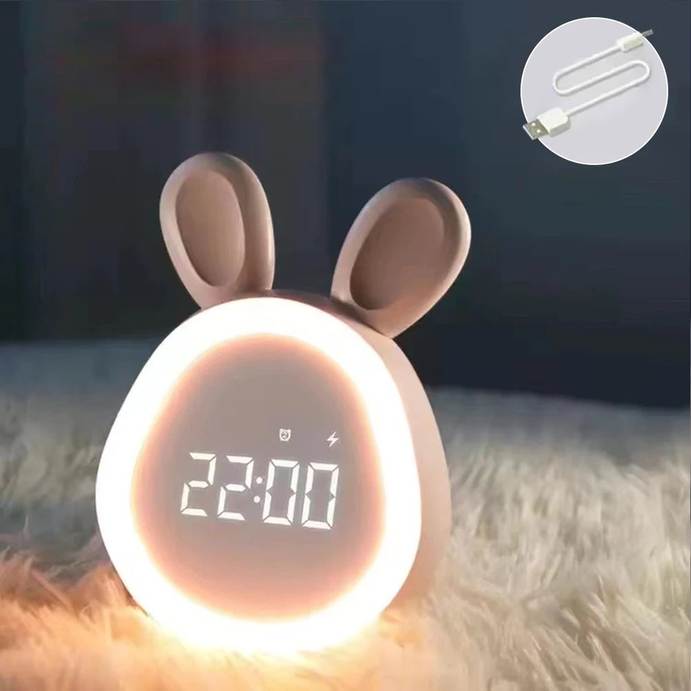 Kids Rabbit Alarm Clock With Night Light Stepless Dimming beunik