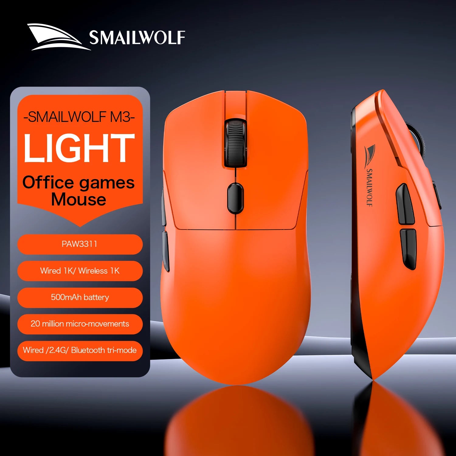 SMAILWOLF M3 PRO Wireless Bluetooth three-mode mouse E-sports gaming PAW3311 beunik