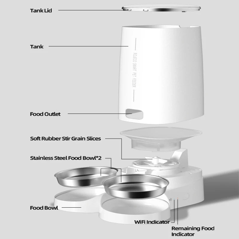 Automatic Pet Feeder Pet Smart Food Kibble Dispenser Remote Control Auto WiFi Double Feeder Cats Dogs beunik