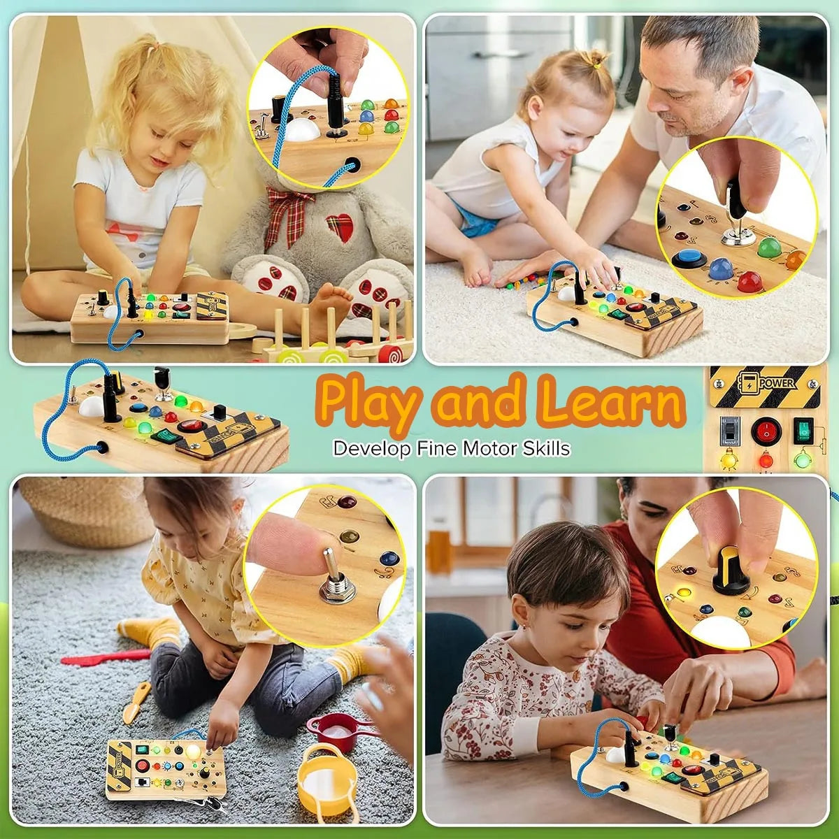 Montessori Busy Board Sensory Baby Toys Wooden With LED Light beunik