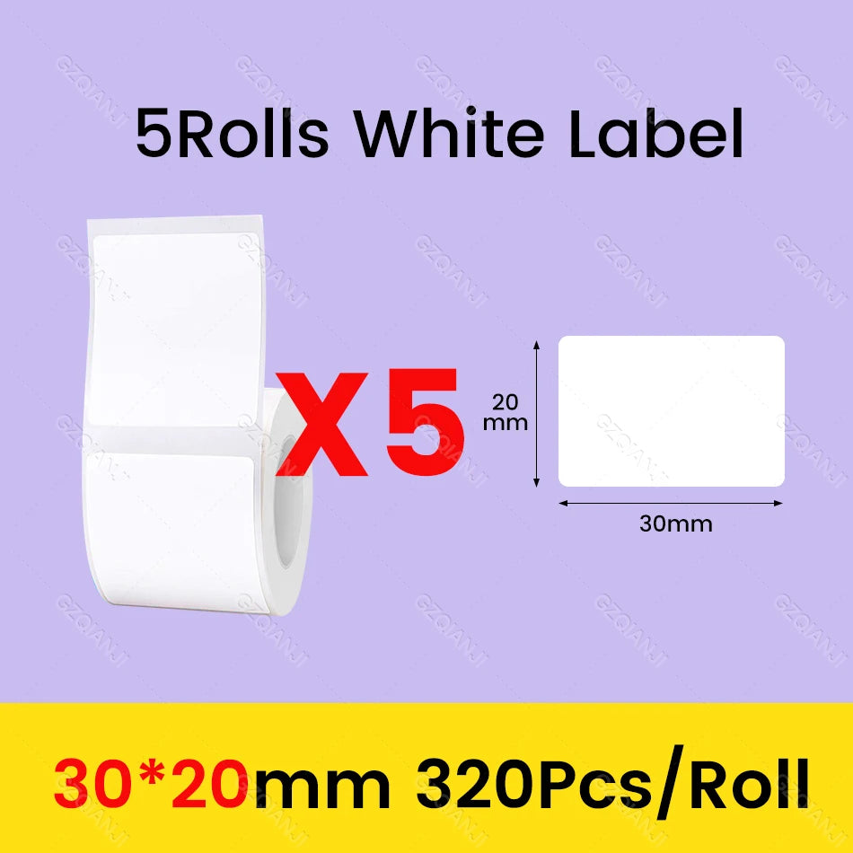 NiiMbot Label Rolls – Waterproof, Anti‑Oil, Tear‑Resistant White Stickers (3/5/10 Pack)