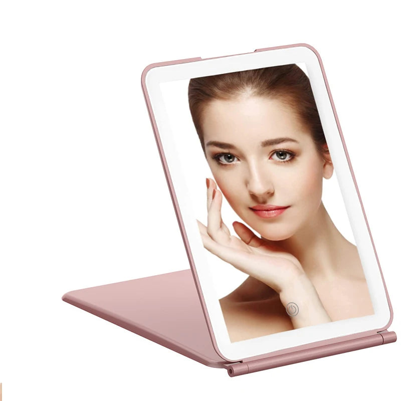 Portable Vanity Lamp Folding Cosmetic Mirror Touch Screen Makeup Mirror With LED Lamp USB Rechargeable beunik