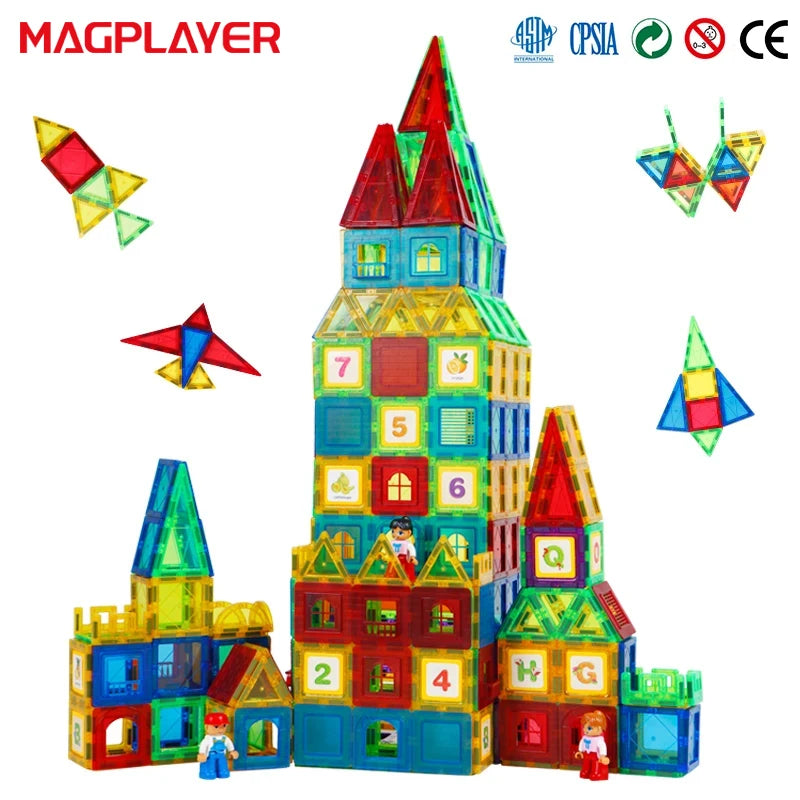 PicassoTiles 100 Piece Magnetic Playboards Tiles Set Magnet Toys for Toddlers STEM Building Blocks Sensory Creative Kids Manipulative Preschool Learning Construction Toy beunik