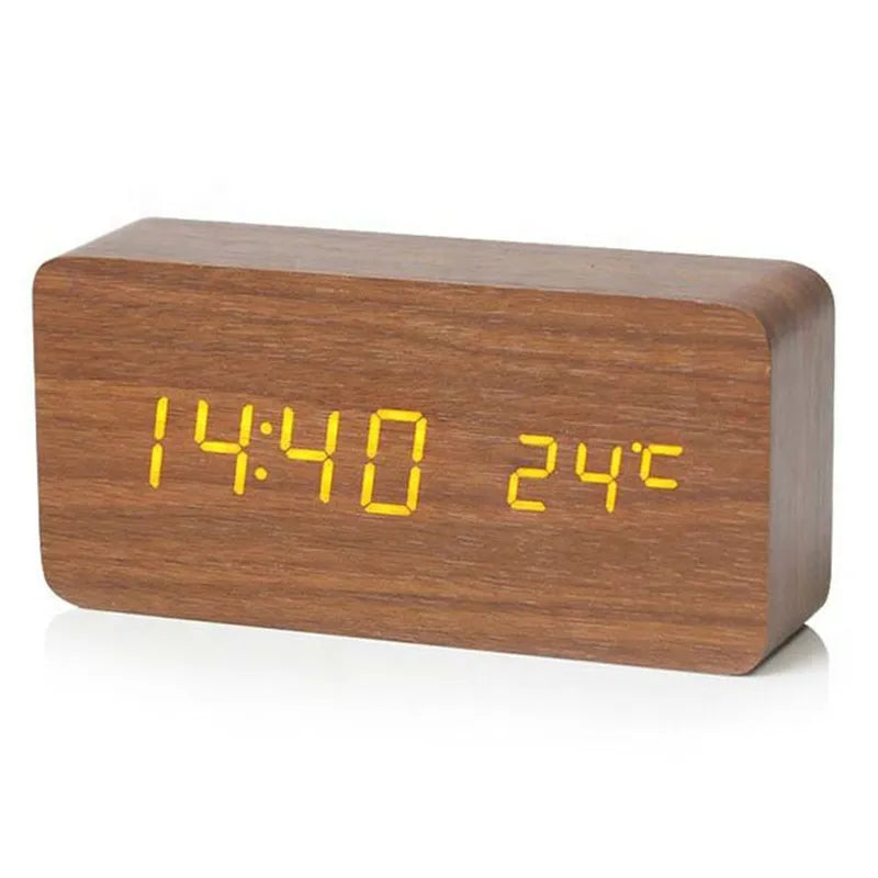 Wooden Digital Alarm Clock, LED Alarm Clock with Temperature beunik