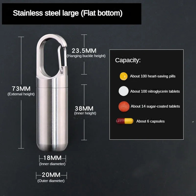 Portable Mini Stainless Steel Sealed Capsule Waterproof Pill Box