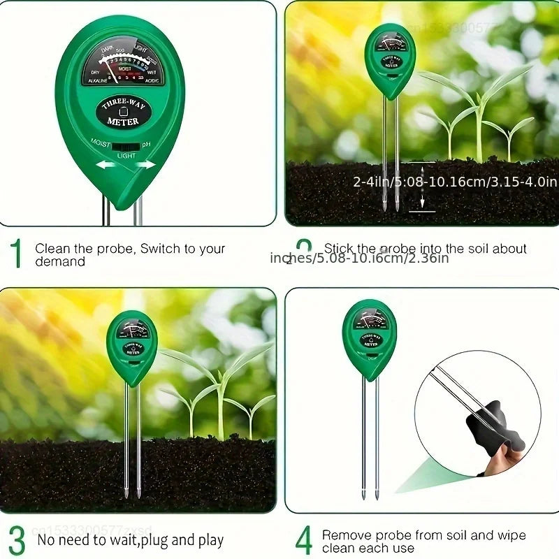 3 in 1 Soil PH Meter Sunlight PH Tester Garden Flowers Soil Moisture Sensor beunik