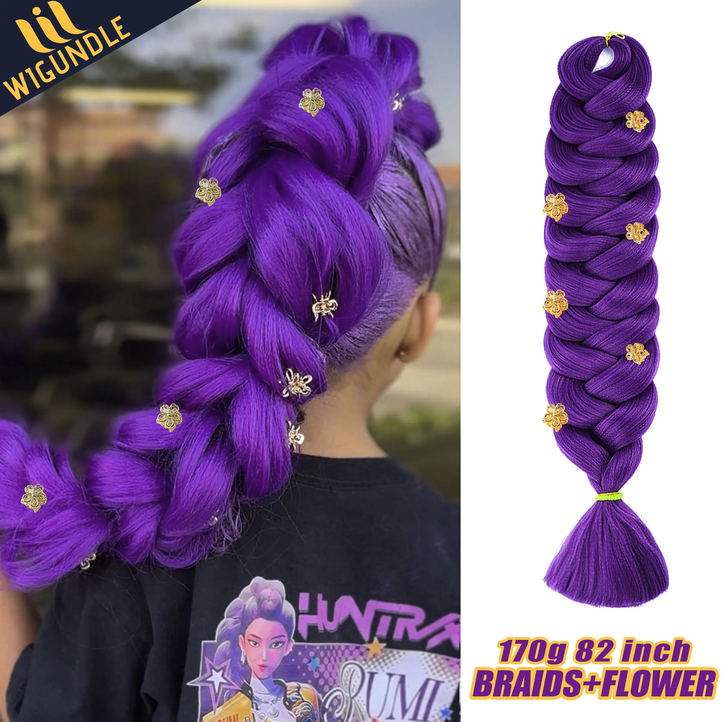 KPop Rumi Purple Braided Ponytail – Clip‑On Synthetic Hairpiece for Kids