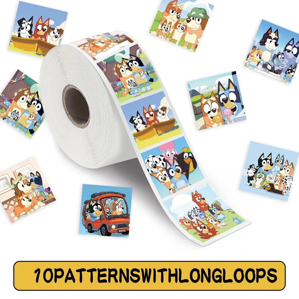 Bluey Family Cartoon Sticker Roll – 500pcs PVC Sealing & Decoration Labels