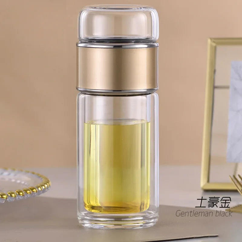 Tea Water Bottle Glass Double Layer Infuser Tumbler beunik