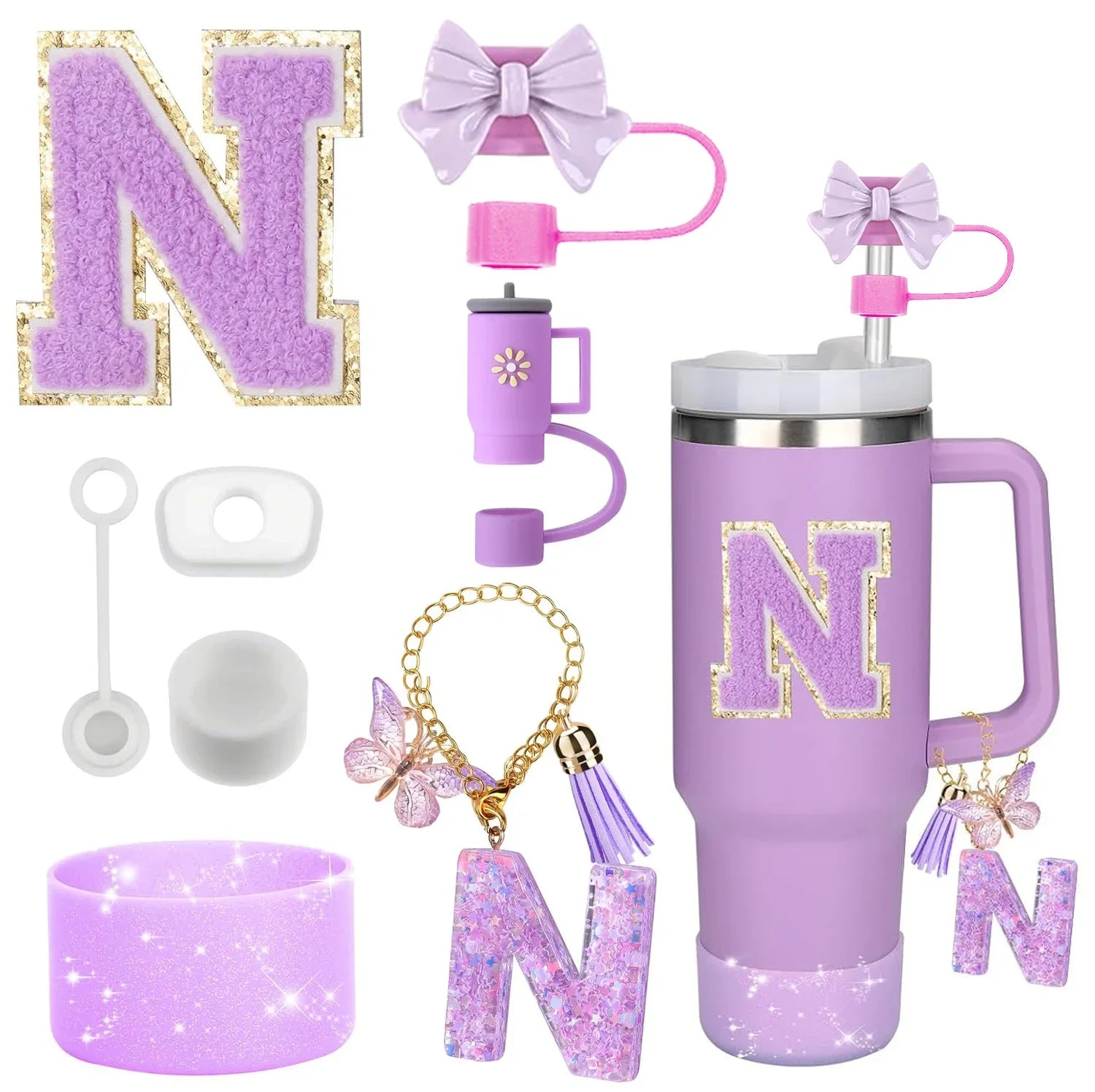 Purple Accessories Set for Stanley Cup 30oz 40oz tumbler Silicone Straw (8PCS) beunik
