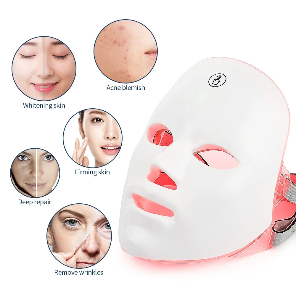 7 Colors Led Facial Mask With Neck Red Light Therapy Mask Anti-aging Bio-Light Beauty beunik