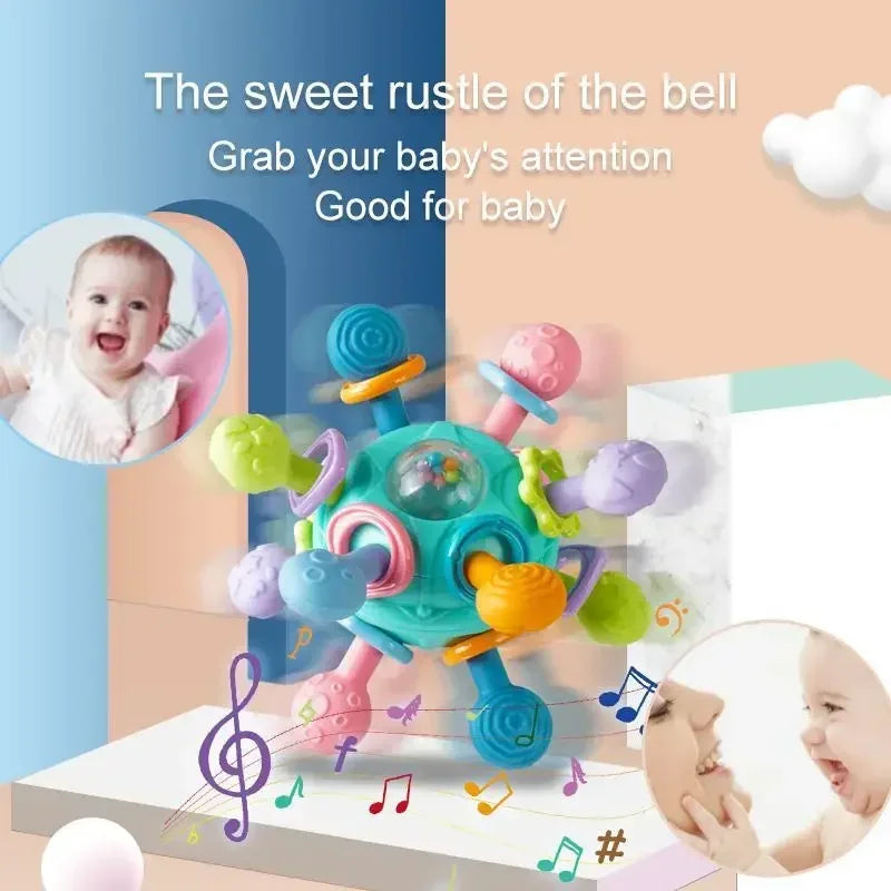 Baby Rotating Rattle Ball Grasping Activity Baby Development Toy Silicone Teether Sensory beunik