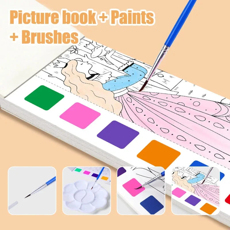 Portable Watercolor Painting Book 12 Sheets Coloring Book With Paint Brush beunik