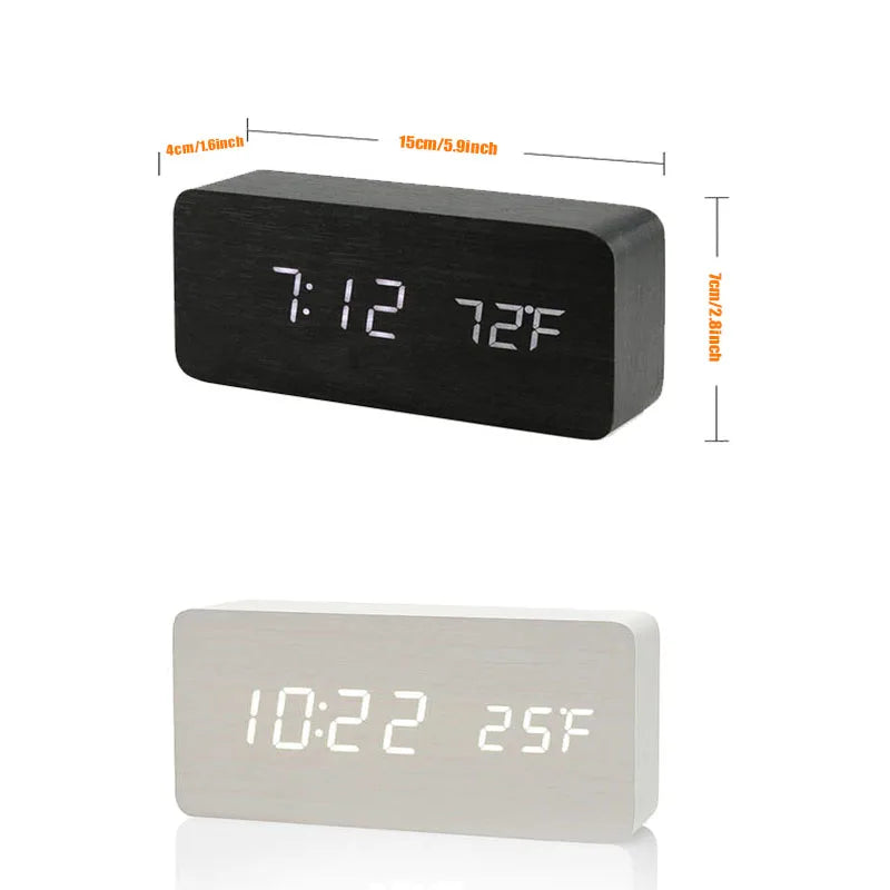 Wooden Digital Alarm Clock, LED Alarm Clock with Temperature beunik