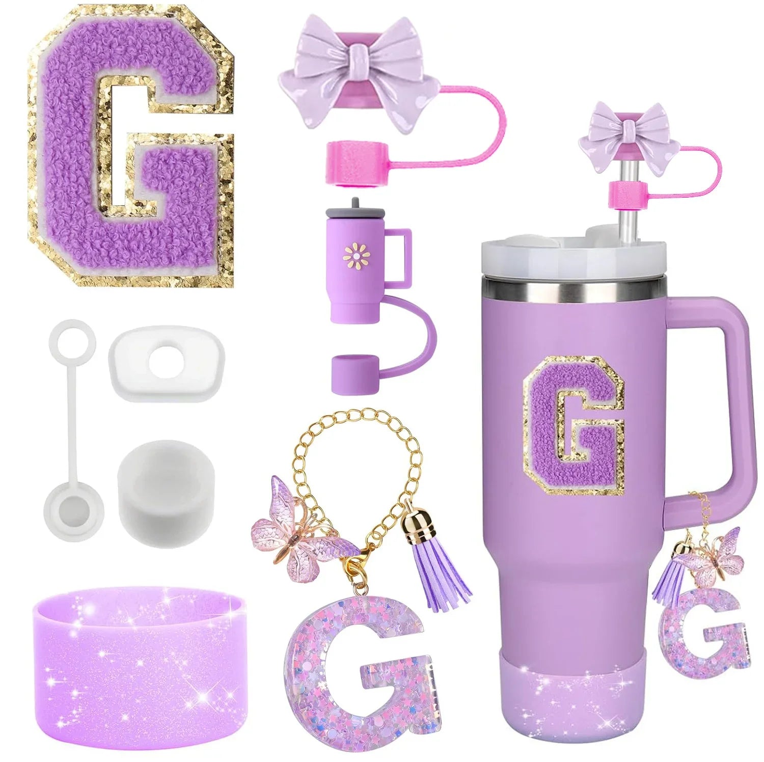 Purple Accessories Set for Stanley Cup 30oz 40oz tumbler Silicone Straw (8PCS) beunik