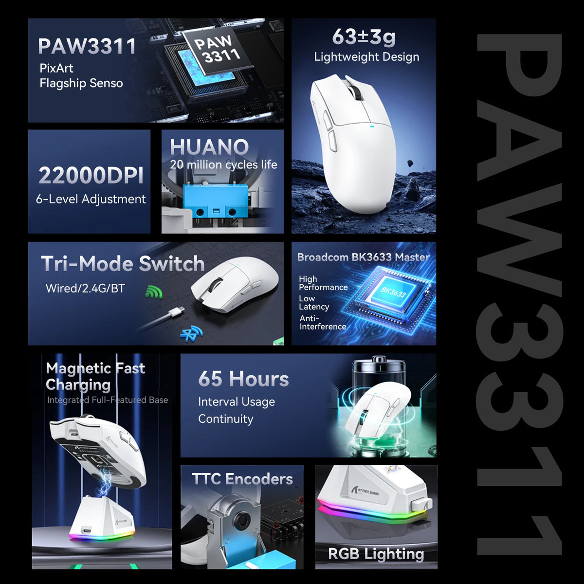 Attack Shark X11 X11SE Wireless Gaming Mouse 3-Mode (PAW3311, 22000DPI, 400IPS) beunik