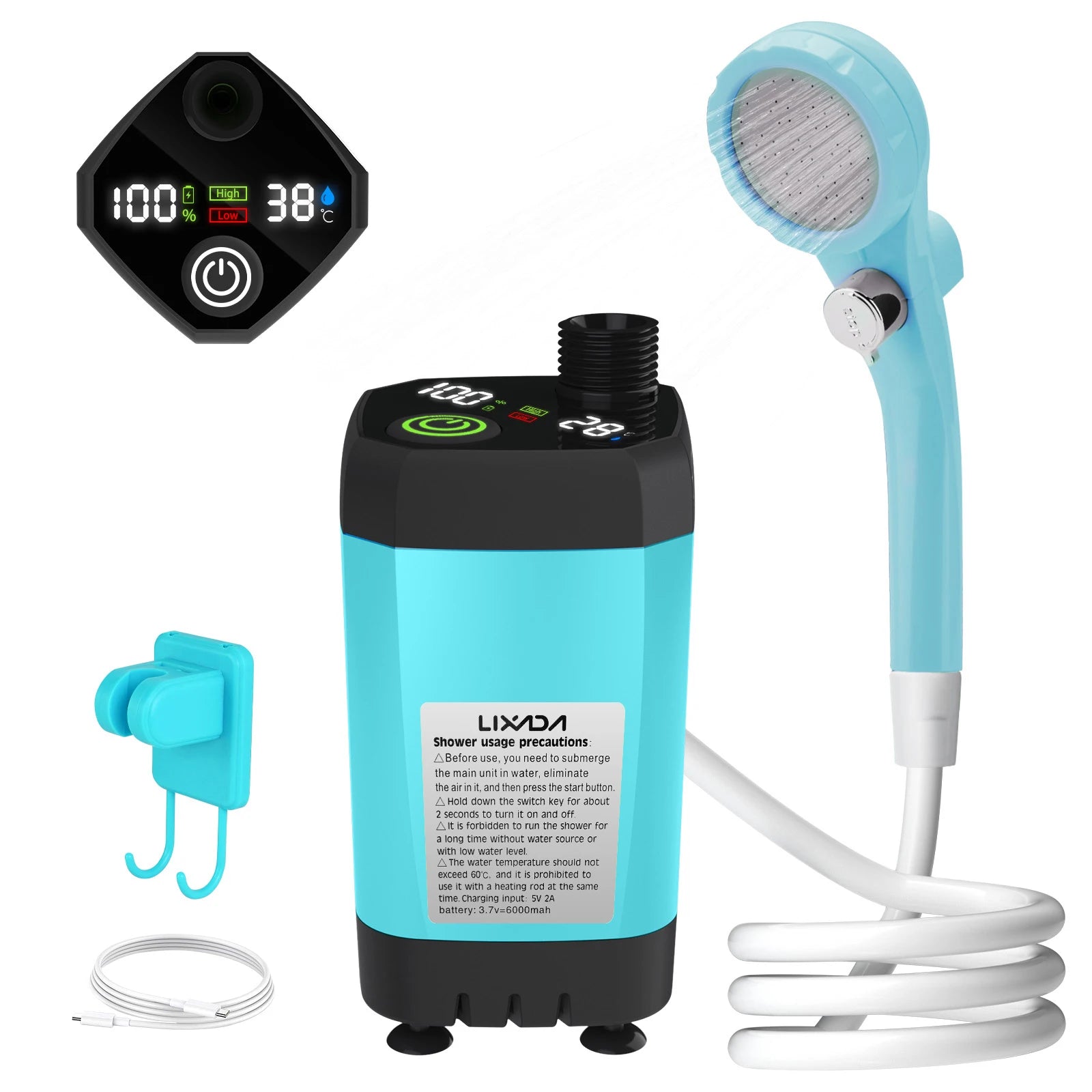 Camping Shower Pump RV Outdoor Shower Kit Camp Shower with Screen 6000mAh Shower Kit beunik