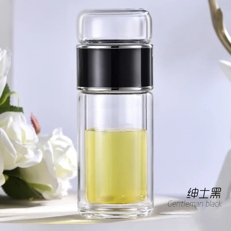 Tea Water Bottle Glass Double Layer Infuser Tumbler beunik