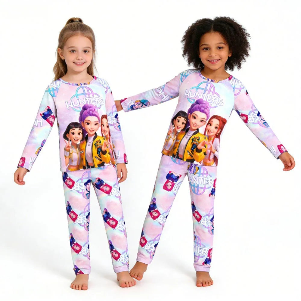 Kpop Long Sleeve Pyjama Set – 2 Piece Soft Cartoon Sleepwear (Ages 3–14)