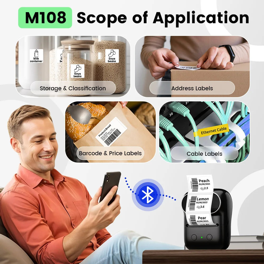 M108 Bluetooth Label Maker – Wireless Thermal Printer