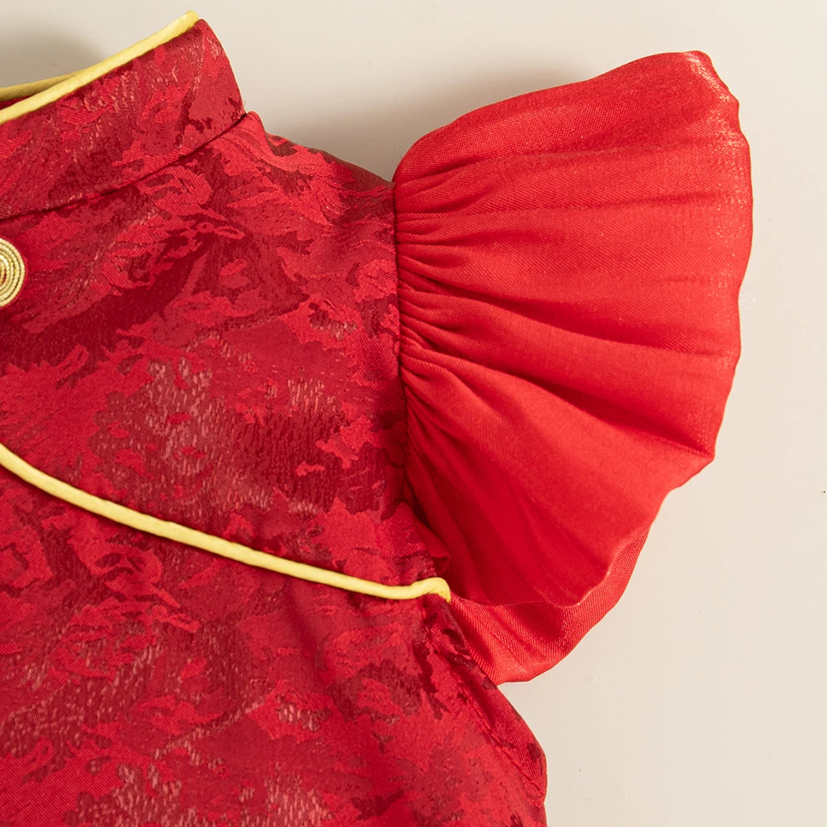 Baby Girl Qipao – Flower Jacquard Chinese‑Style Dress with Chinese Knot Pendant (9M - 3Y)