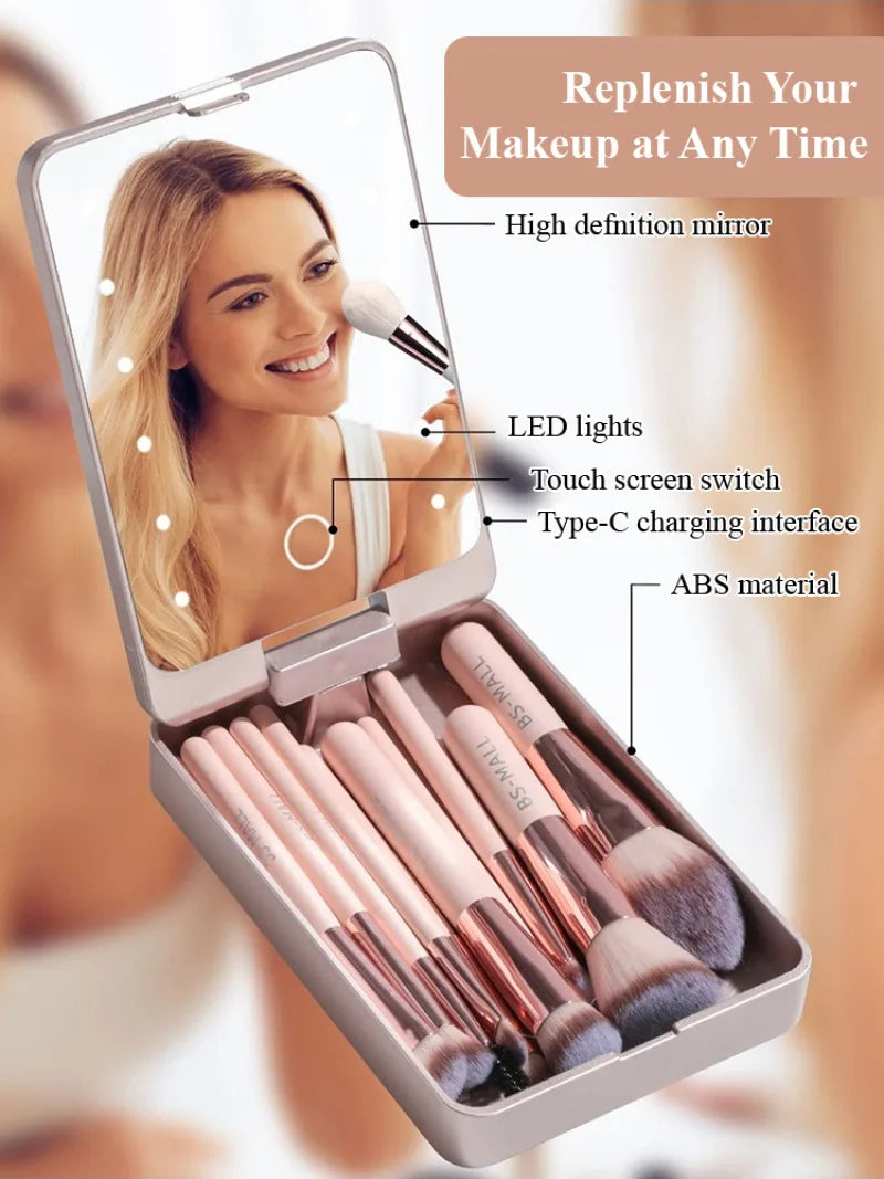 Makeup Mirror Set with Lid Dustproof Organizer Lighted Makeup Brush Set beunik