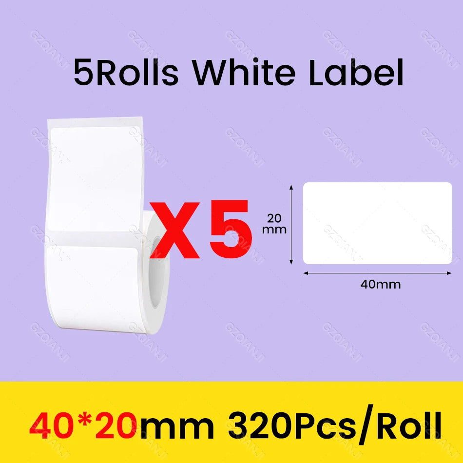 NiiMbot Label Rolls – Waterproof, Anti‑Oil, Tear‑Resistant White Stickers (3/5/10 Pack)