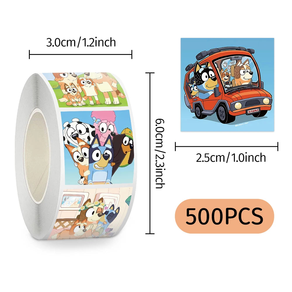 Bluey Family Cartoon Sticker Roll – 500pcs PVC Sealing & Decoration Labels