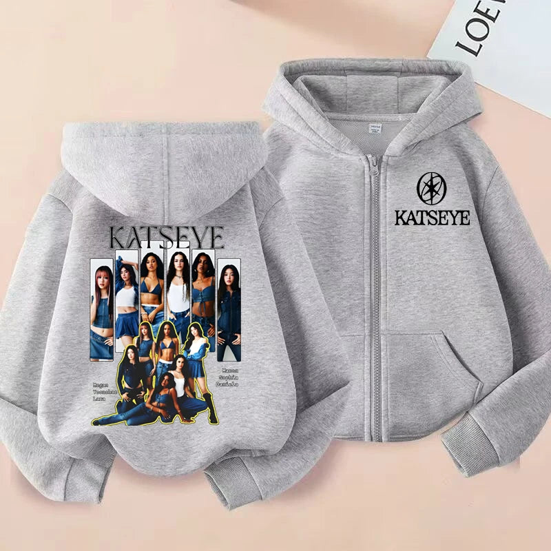 Kids KATSEYE Inspired Zip Hoodie – Soft Casual Jacket