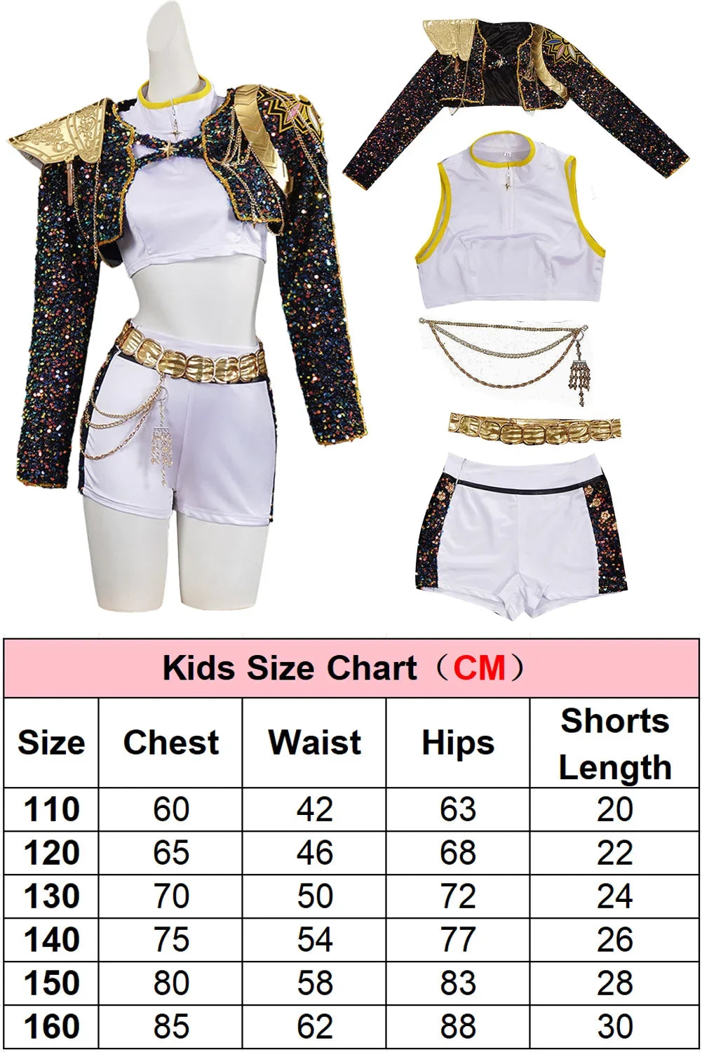 K pop demon hunter - Rumi Idol Kids Cosplay Costume – Black & Gold Girls Outfit
