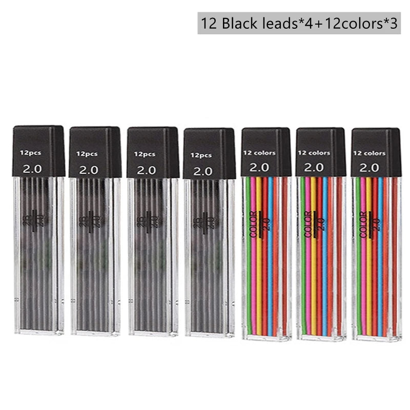 Mechanical Pencil Set 2.0 mm with 2B Black/Colors Lead Refill beunik