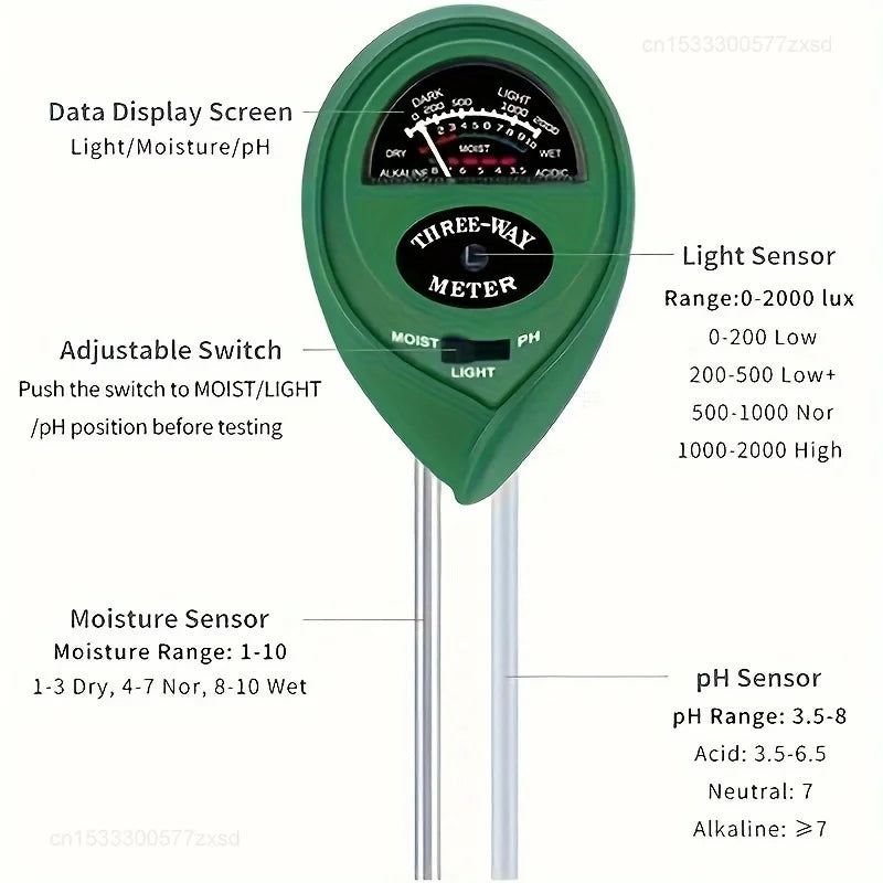 3 in 1 Soil PH Meter Sunlight PH Tester Garden Flowers Soil Moisture Sensor beunik