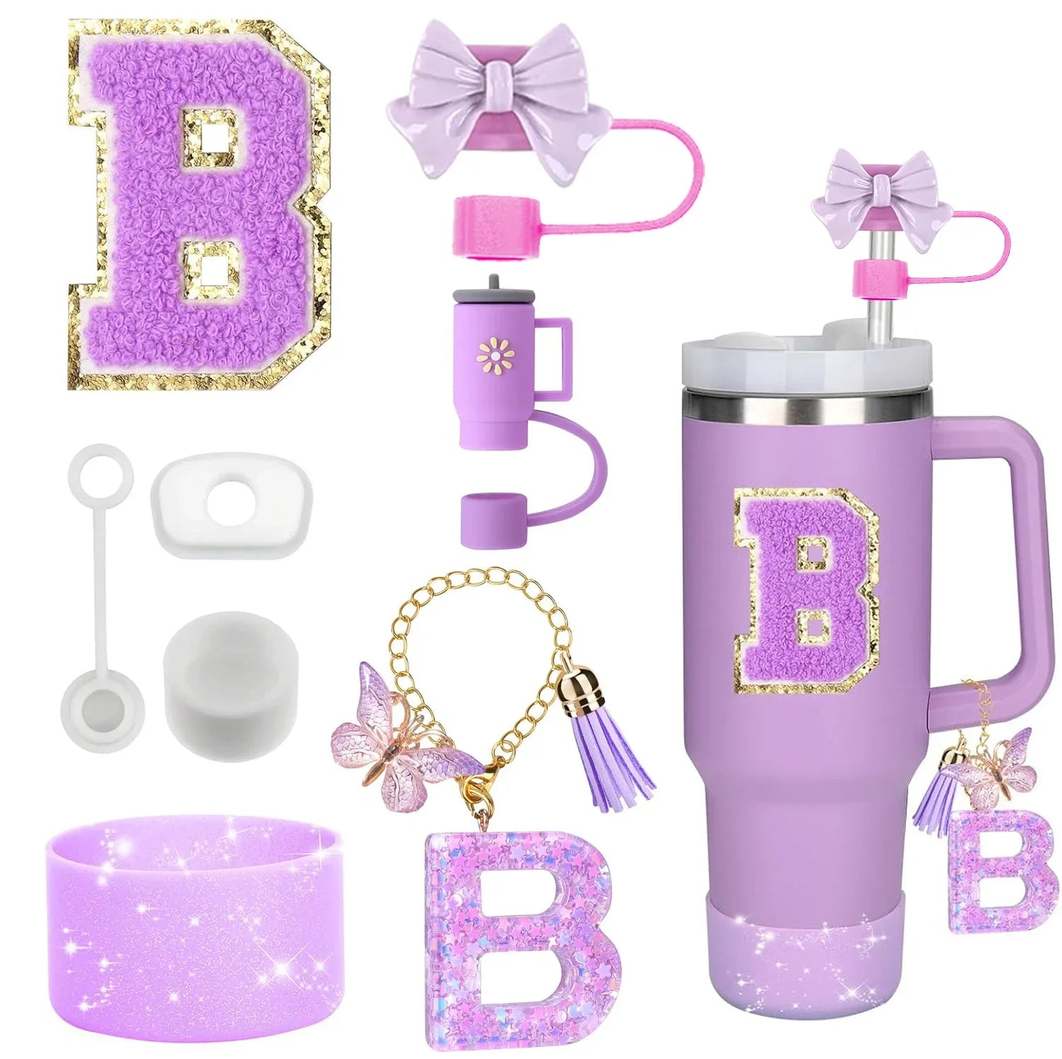 Purple Accessories Set for Stanley Cup 30oz 40oz tumbler Silicone Straw (8PCS) beunik