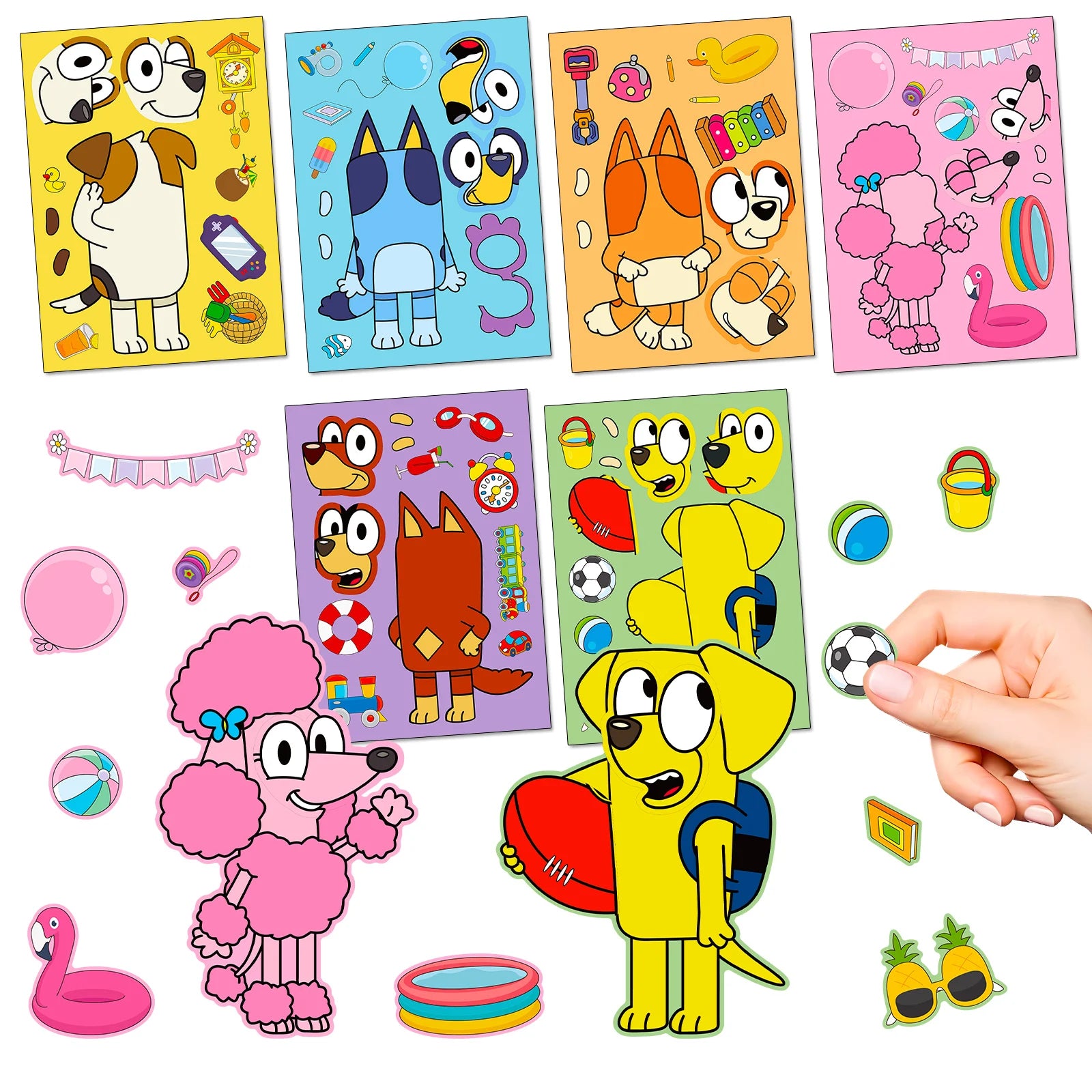 6/12 Sheets Bluey Family Cartoon Puzzle Stickers