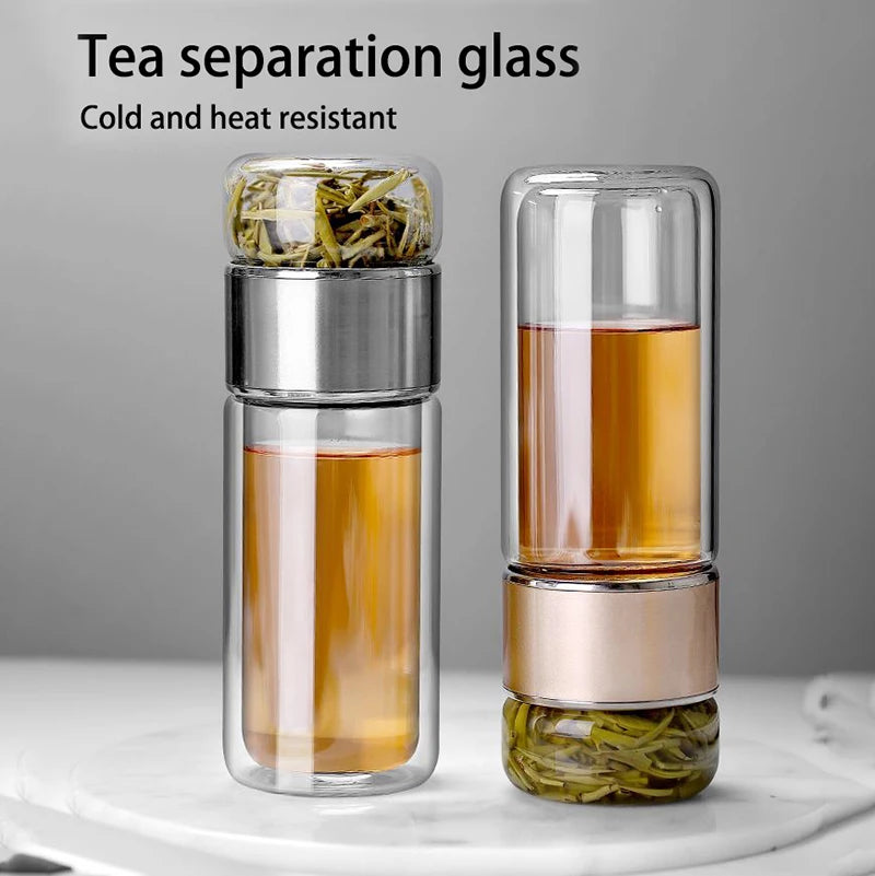 Tea Water Bottle Glass Double Layer Infuser Tumbler beunik