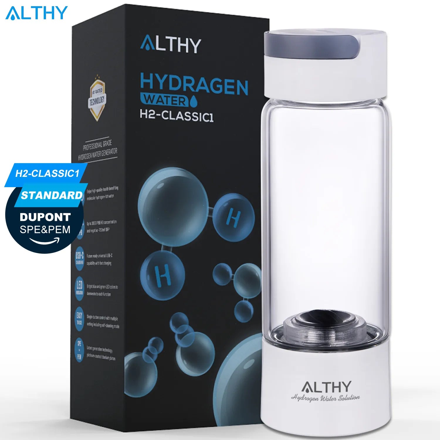 Hydrogen Rich Water Generator Bottle SPE & PEM Dual Chamber Maker Ionizer - H2 Inhalation Device beunik