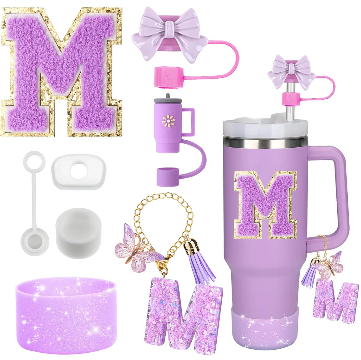 Purple Accessories Set for Stanley Cup 30oz 40oz tumbler Silicone Straw (8PCS) beunik
